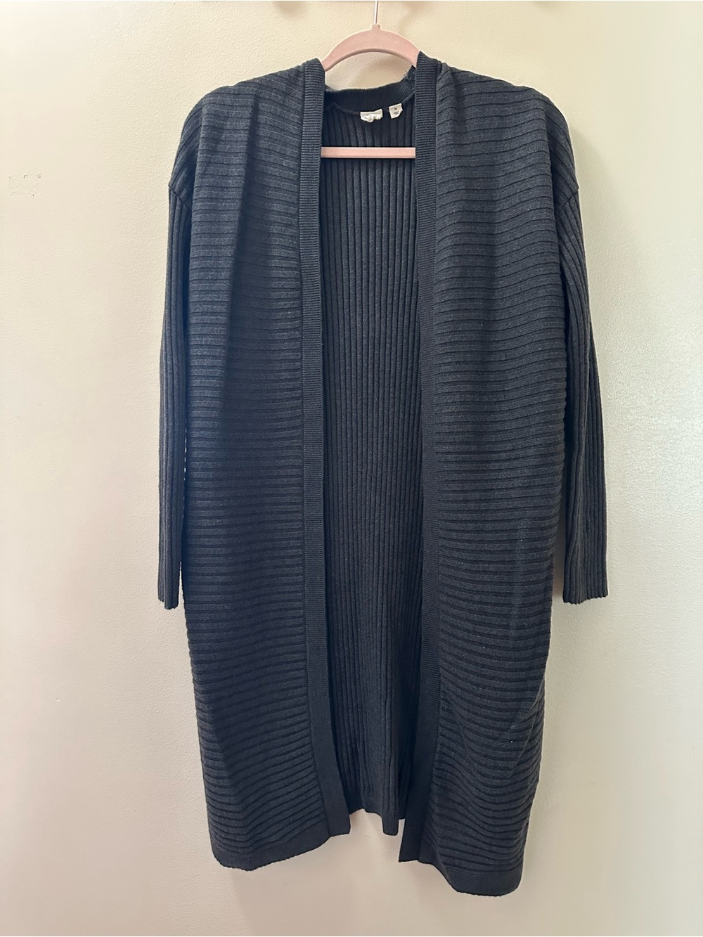 GAP Long Black Open-Front Ribbed Cardigan